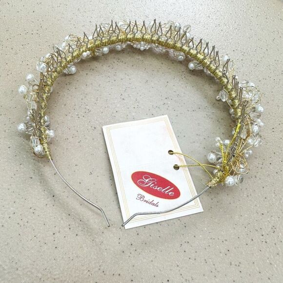 Giselle Bridals Women’s Clear and Solid White Multi Sizes Two Tone Bridal Headba - Picture 2 of 6